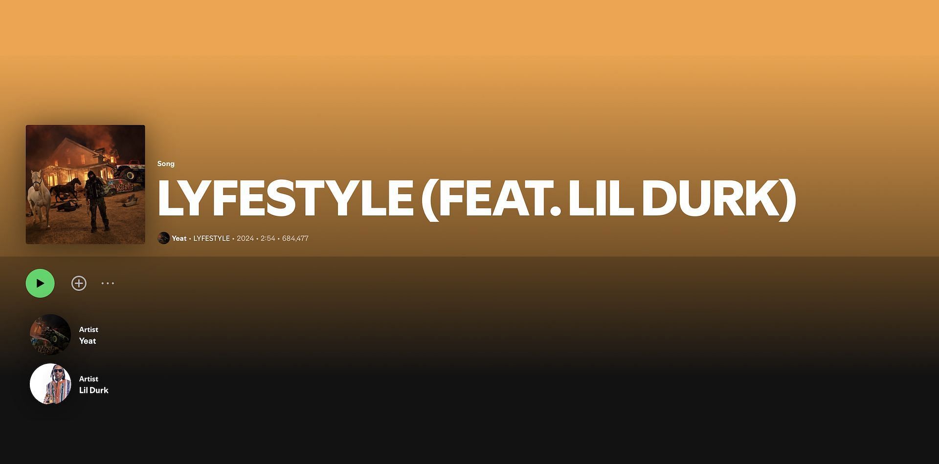 Track 19 on Yeat&#039;s fifth studio album &#039;LYFESTYLE&#039; (Image via Spotify)