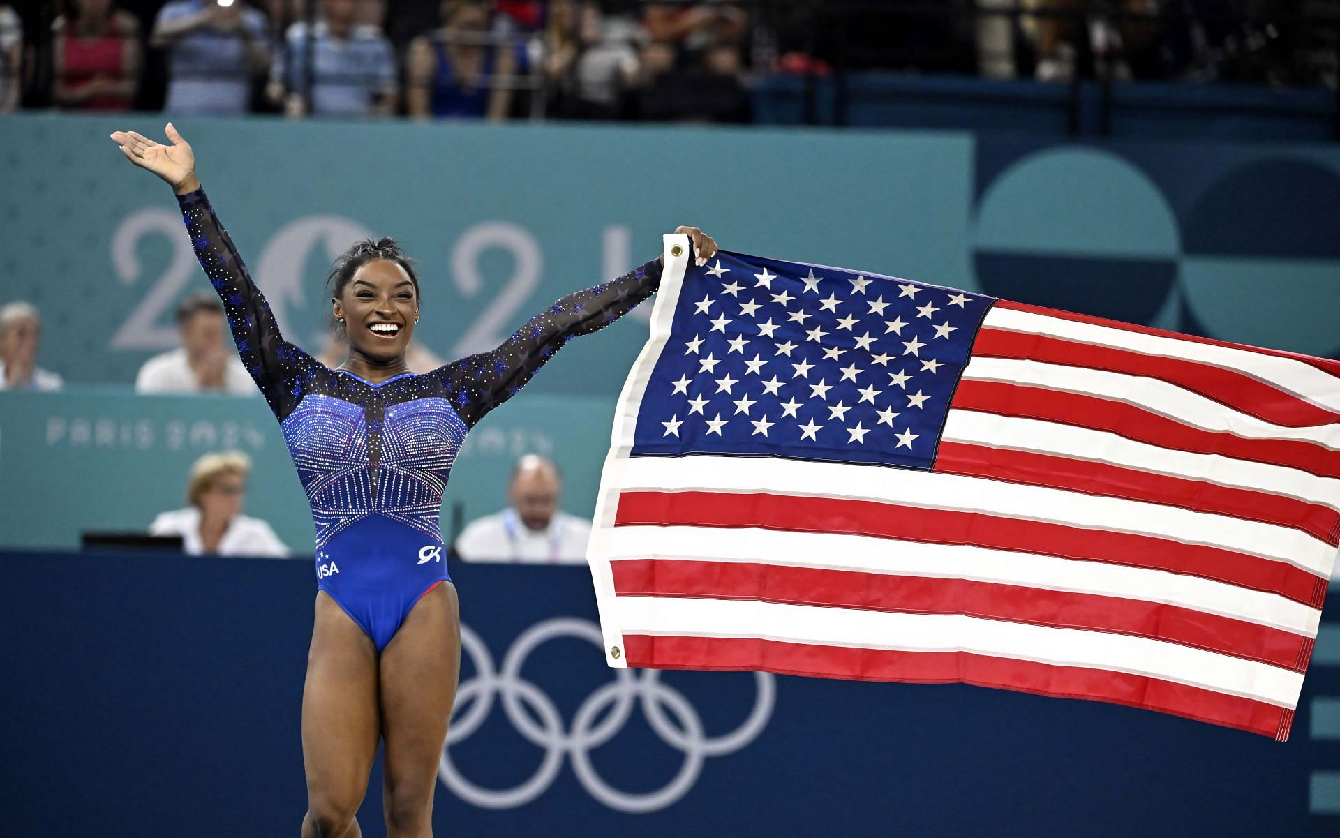 Simone Biles wins gold and the women&#039;s gymnastics all-around finals at Paris 2024 Olympics (Photo by Keith Birmingham/MediaNews Group/Pasadena Star-News via Getty Images)