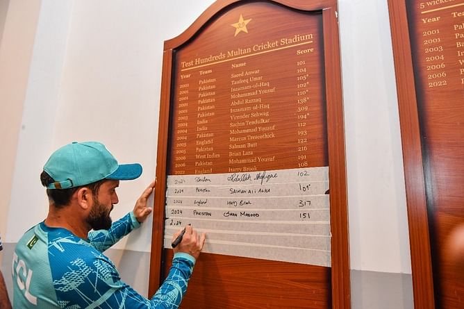 [Watch] Kamran Ghulam writes his name on honors board at Multan Stadium after Day 1 of PAK vs ENG 2024 2nd Test