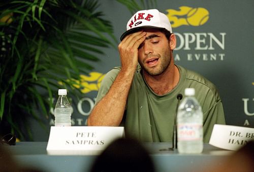 Pete Sampras pictured during a 1999 press conference | Image Source: Getty