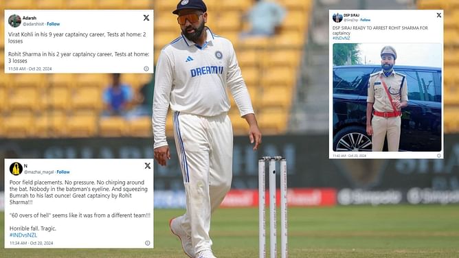 "Rohit Sharma captaincy nothing without Jasprit Bumrah" - Fans fume as New Zealand run away with the chase in 1st Test against India