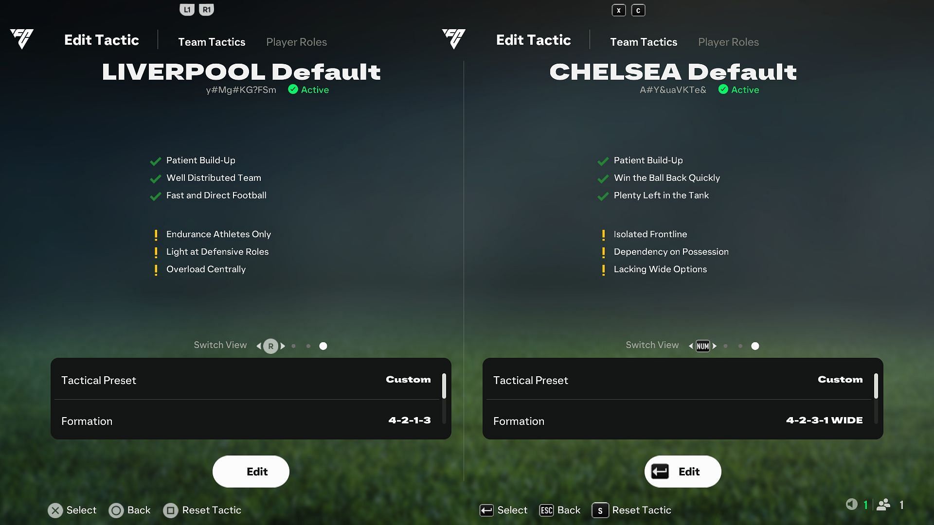 Chelse and Liverpool tactical preset (Image via EA Sports)