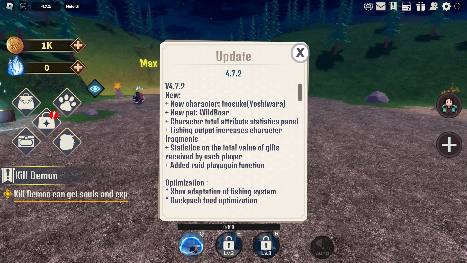 The in-game update log (Image via Roblox)