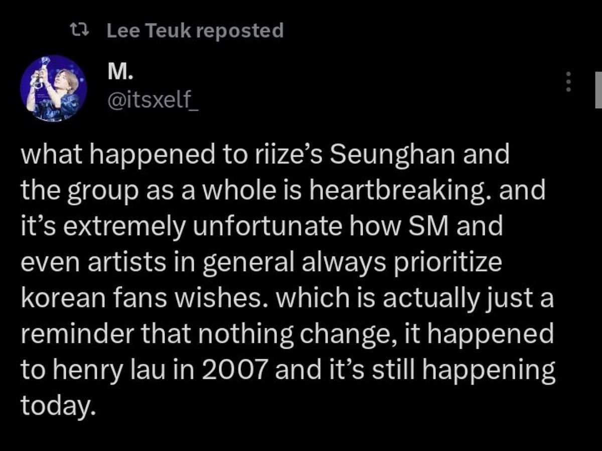 Leeteuk retweeted the post (Image via X/@itsxelf_)