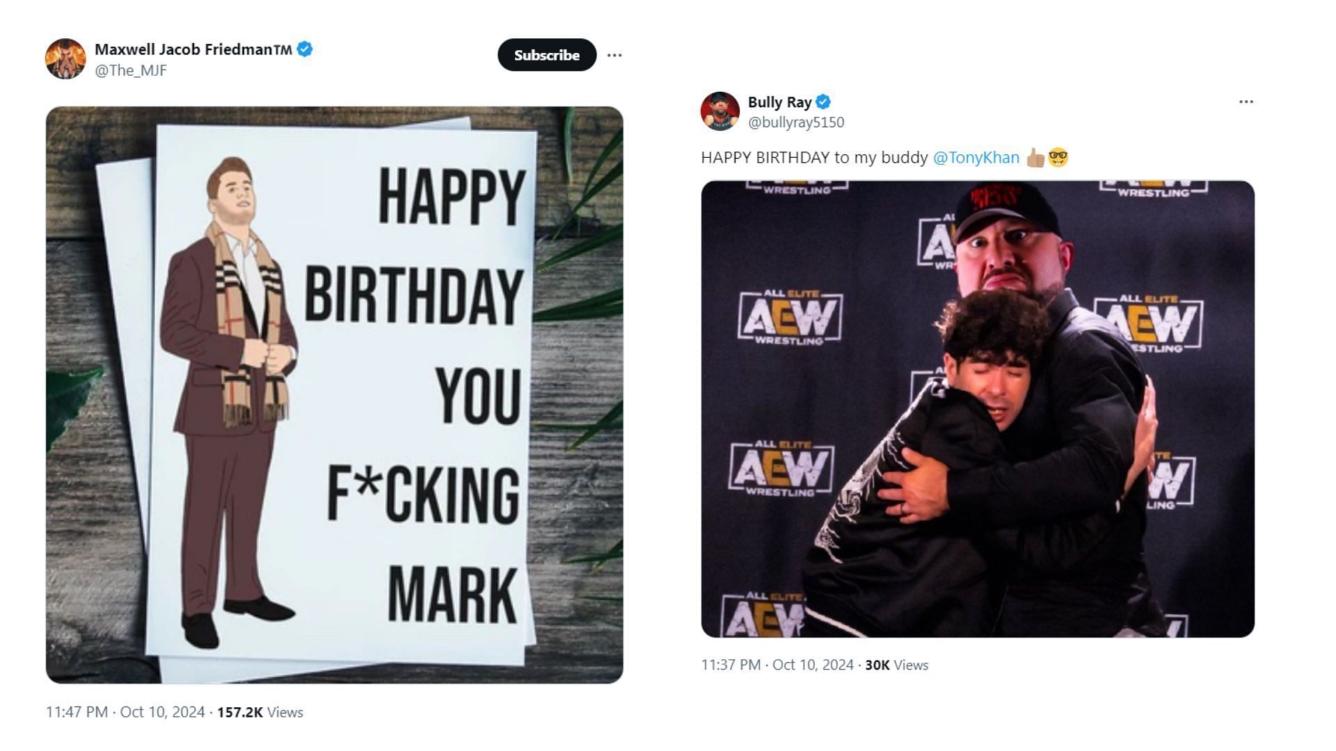 MJF and Bully Ray wish Khan on his birthday. (Image via X)