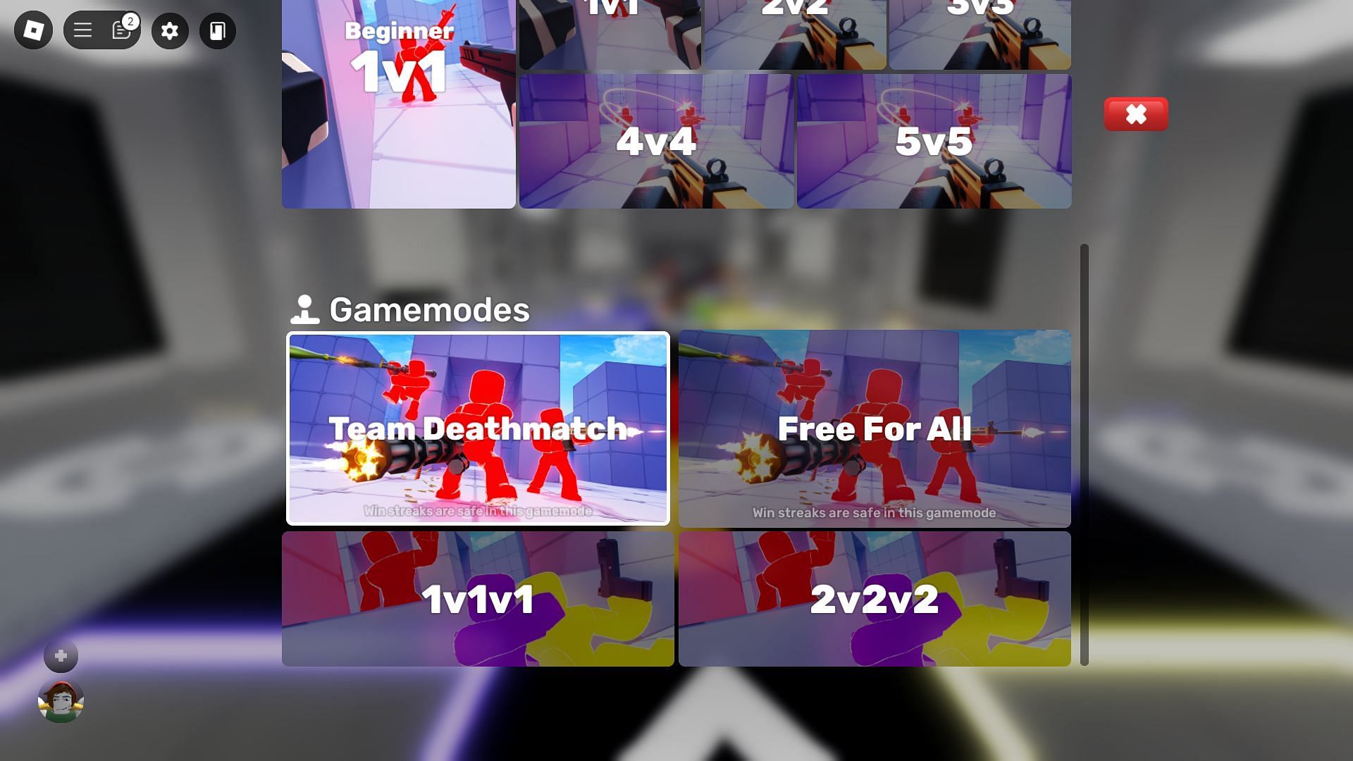 Accessing the Team Deathmatch mode (Image via Roblox)