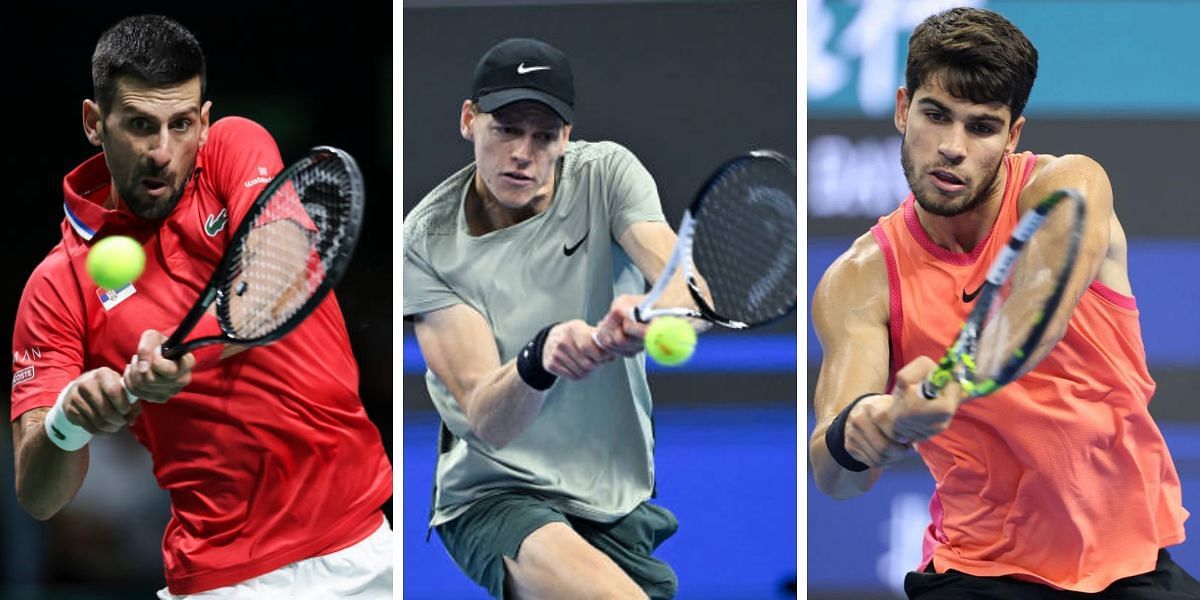 (From L-R) Novak Djokovic, Jannik Sinner &amp; Carlos Alcaraz [Source: Getty]