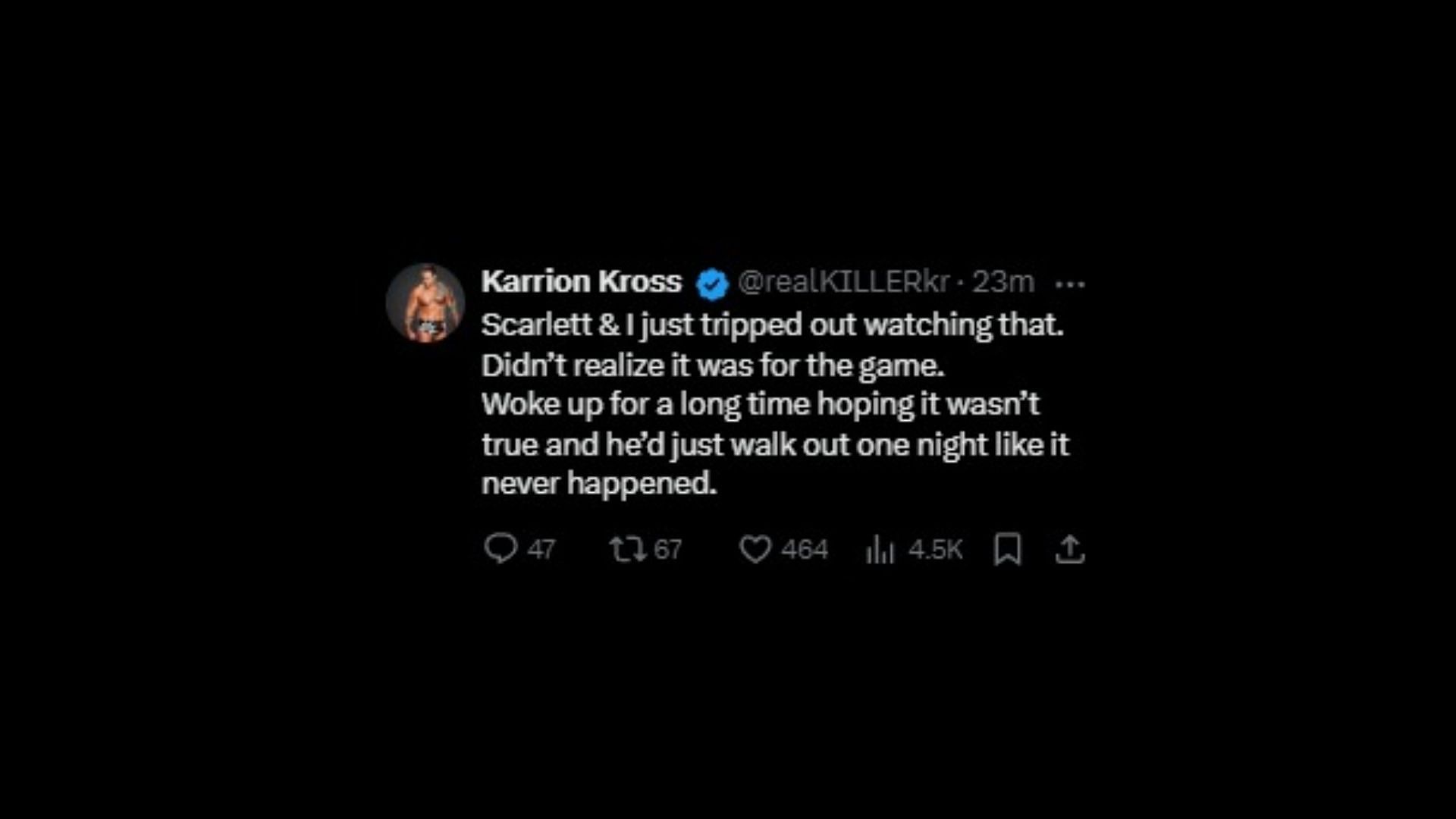 Karrion Kross' deleted tweet (via Karrion Kross' X/Twitter)