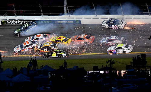 The huge wreck at the Coke Zero Sugar 400 at Daytona - Source: Imagn Images