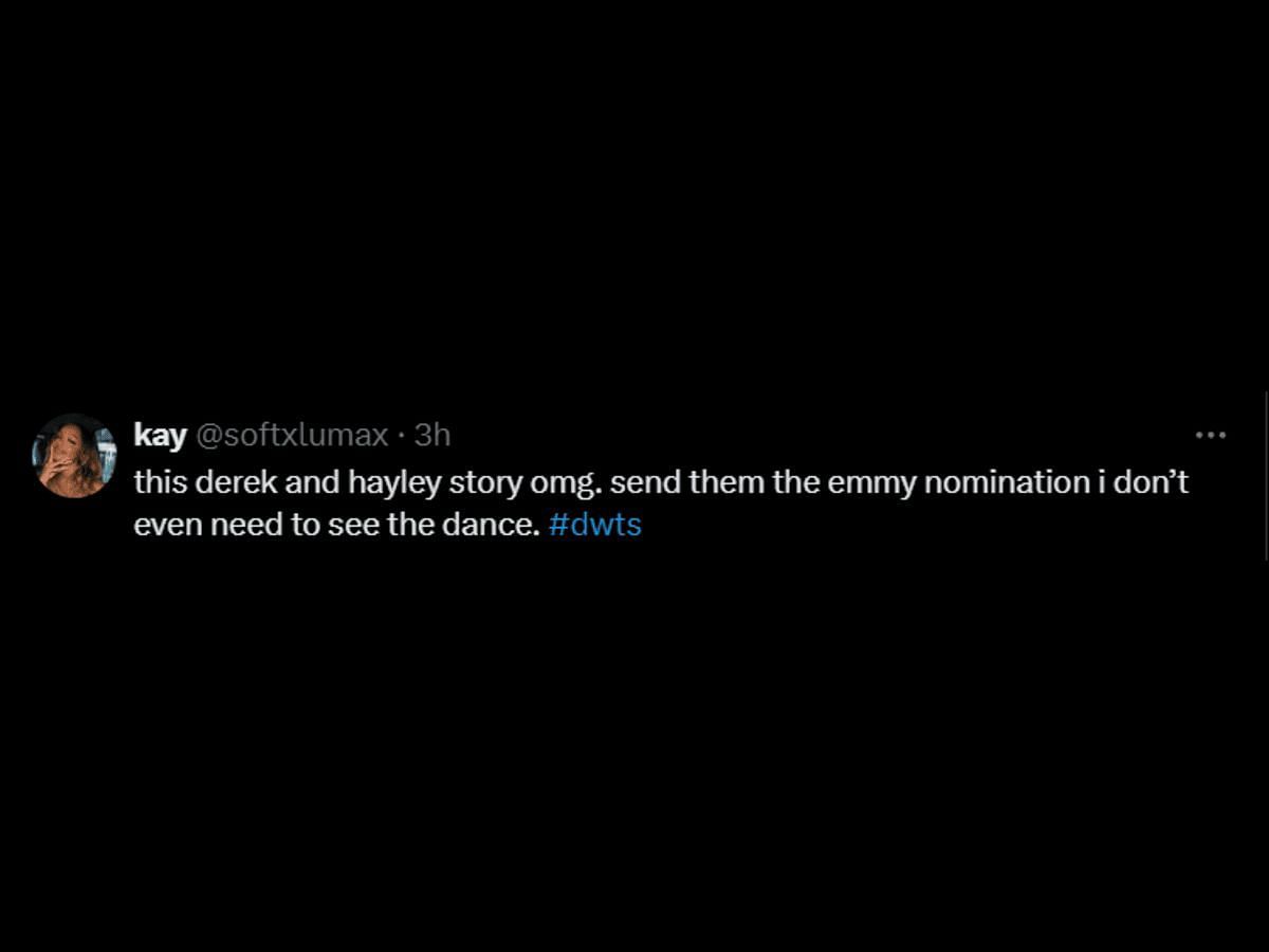 A fan commented on Hayley and Derek&#039;s story (Image via X/@softxlumax)