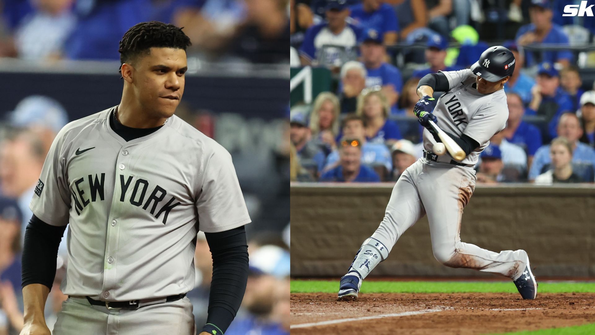 New York Yankees outfielder Juan Soto during Game 3 of the ALDS between the New York Yankees and Kansas City Royals at Kauffman Stadium (Source: Getty)