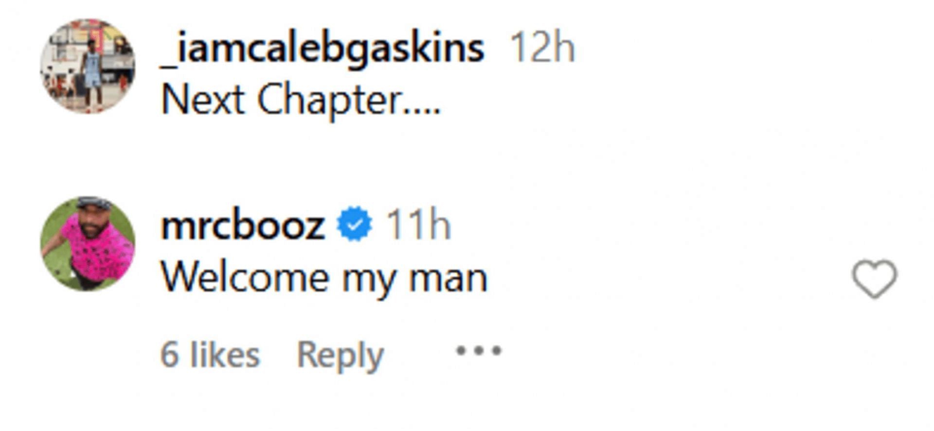 Carlos Boozer&#039;s reply to Caleb Gaskins&#039; transfer news (source: Instagram/_iamcalebgaskins)