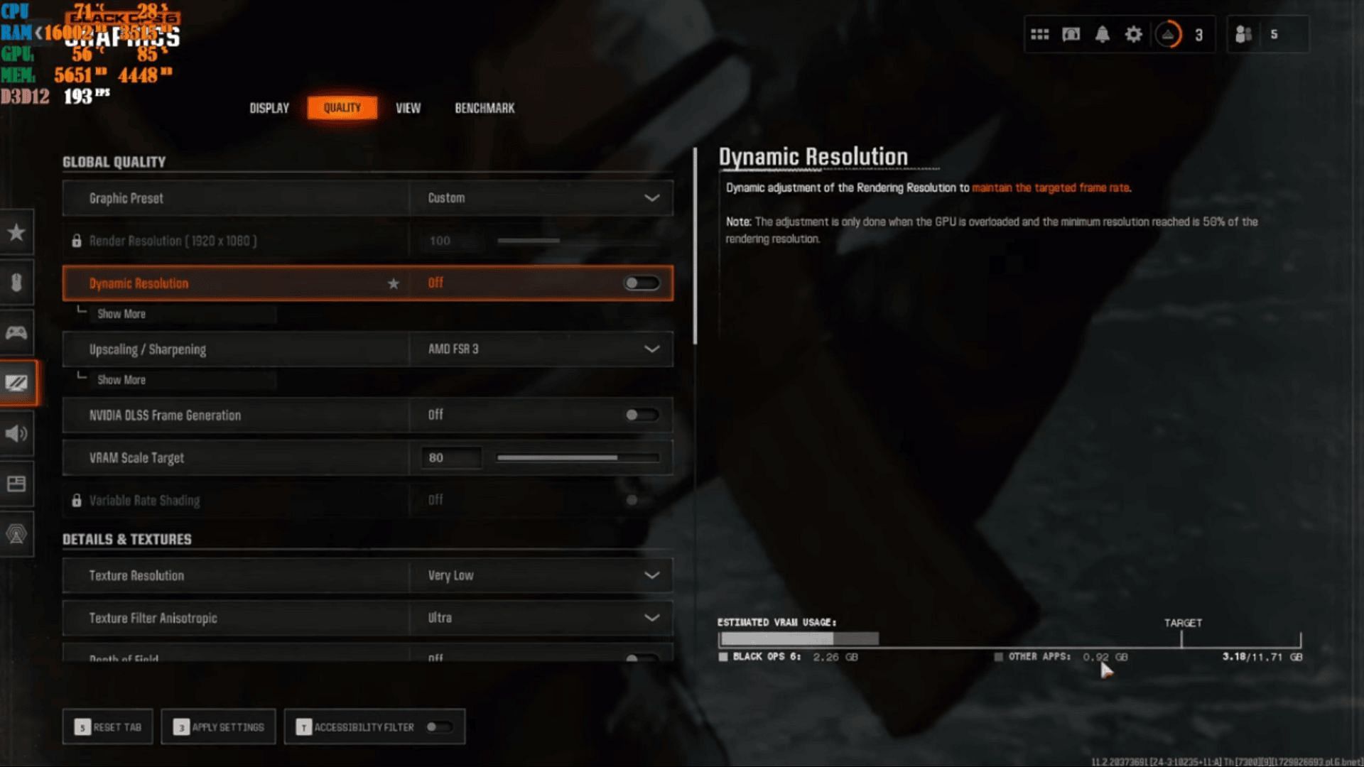 Optimal Quality settings in Black Ops 6 (Image via Activision)