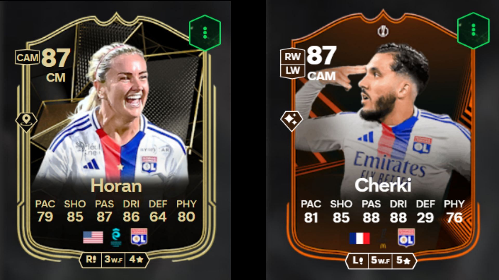 Horan TOTW and Cherki UEL RTTK cards (Images via Futwiz || EA Sports)