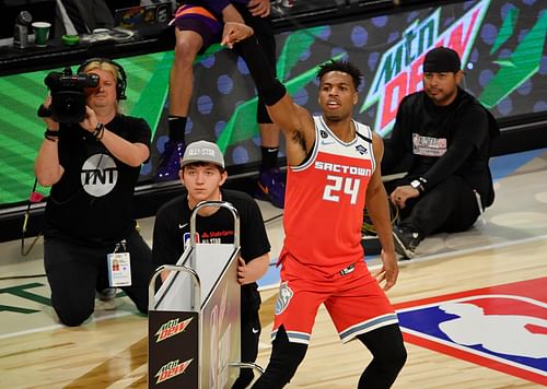 Buddy Hield in the 3-point contest during NBA All-Star Saturday Night at United Center in 2020. Photo Credit: Imagn