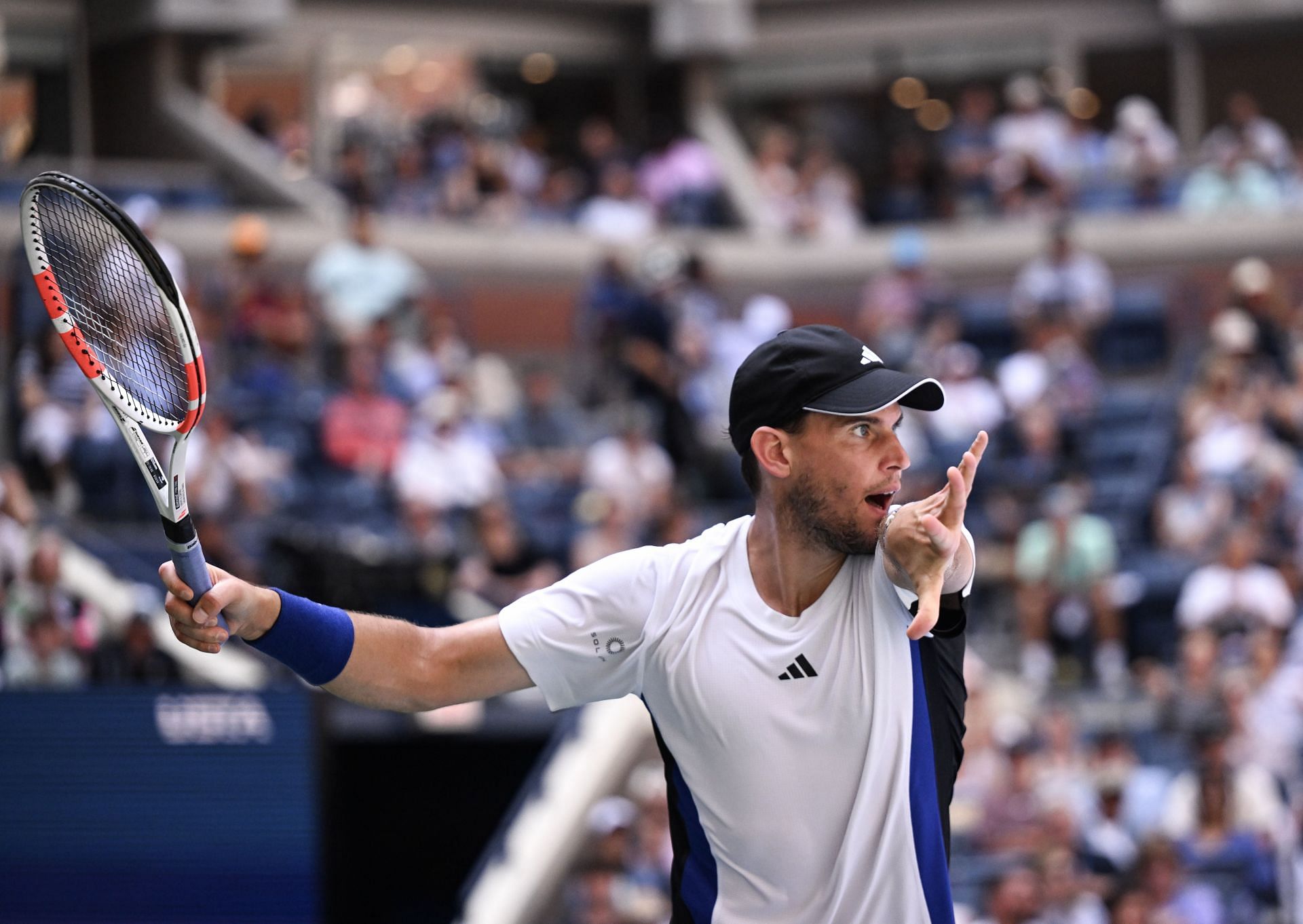 Dominic Thiem in action during his first-round encounter at the 2024 US Open. (Source: Getty)