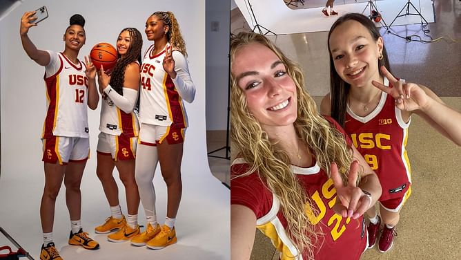 IN PICS: USC's JuJu Watkins, Kiki Iriafen and more pose for the Trojans' photo day