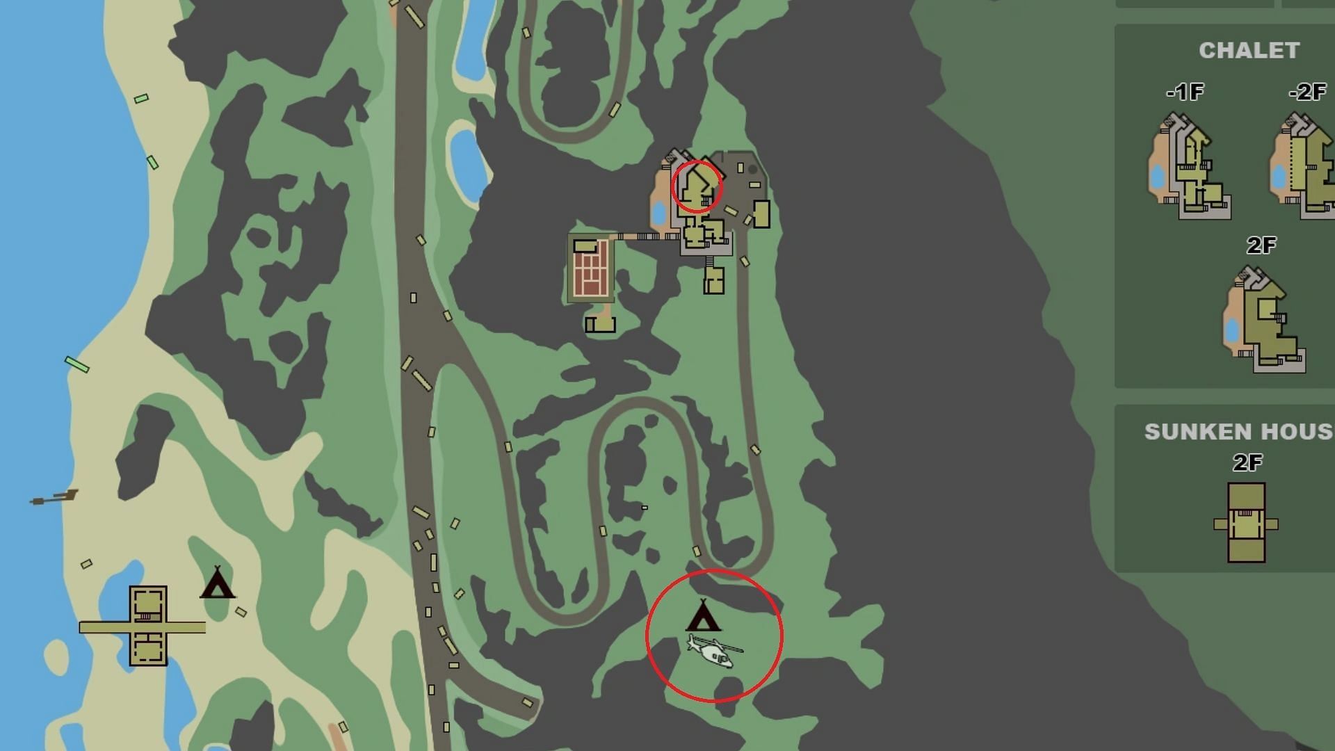 Location of the helicopter and red chalet (Image via Escape from Tarkov wiki)