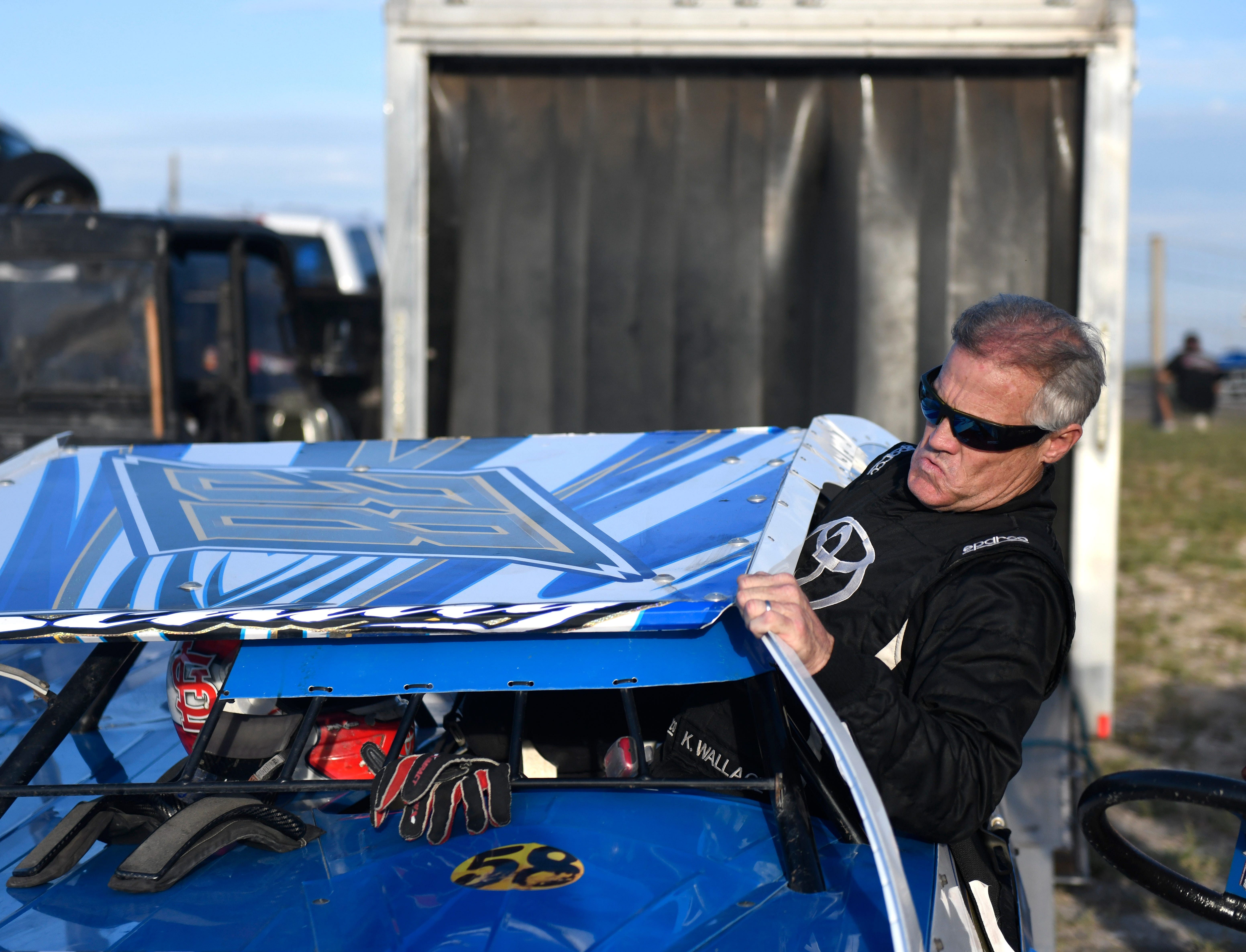 Former NASCAR driver Kenny Wallace gets into his car, Wednesday, Oct. 7, 2020, in Bishop. The event promotes youth go-cart racing. Source: Imagn Images