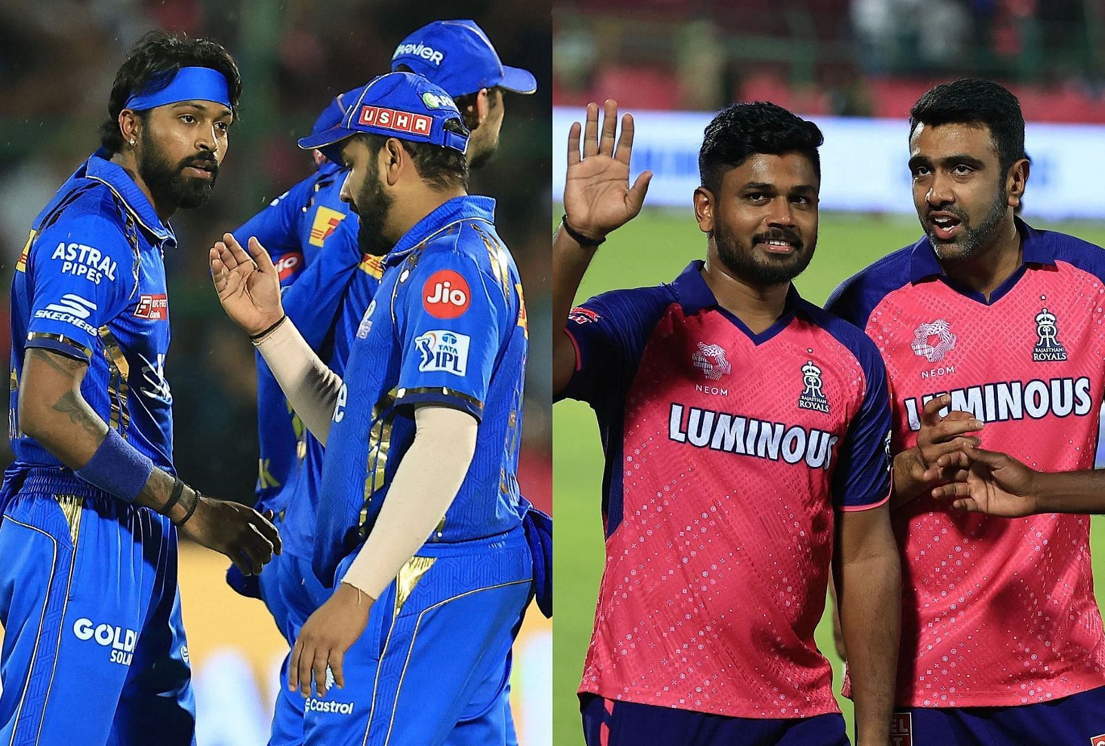 Hardik Pandya (L),  Rohit Sharma, Sanju Samson and Ravichandran Ashwin. (Getty)