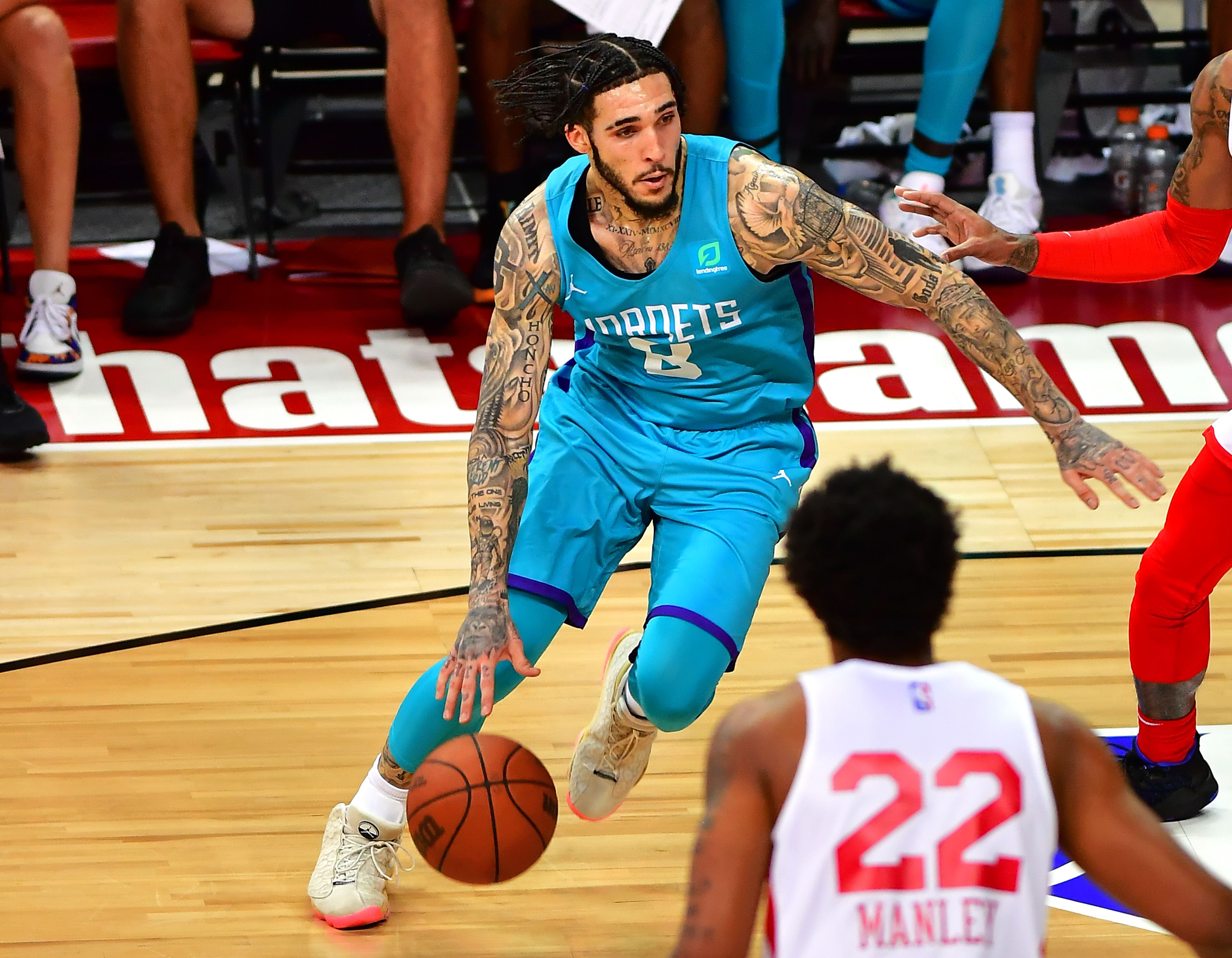 LiAngelo Ball dribbles during an NBA Summer League game against the Chicago Bulls at Thomas &amp; Mack Center. Photo Credit: Imagn