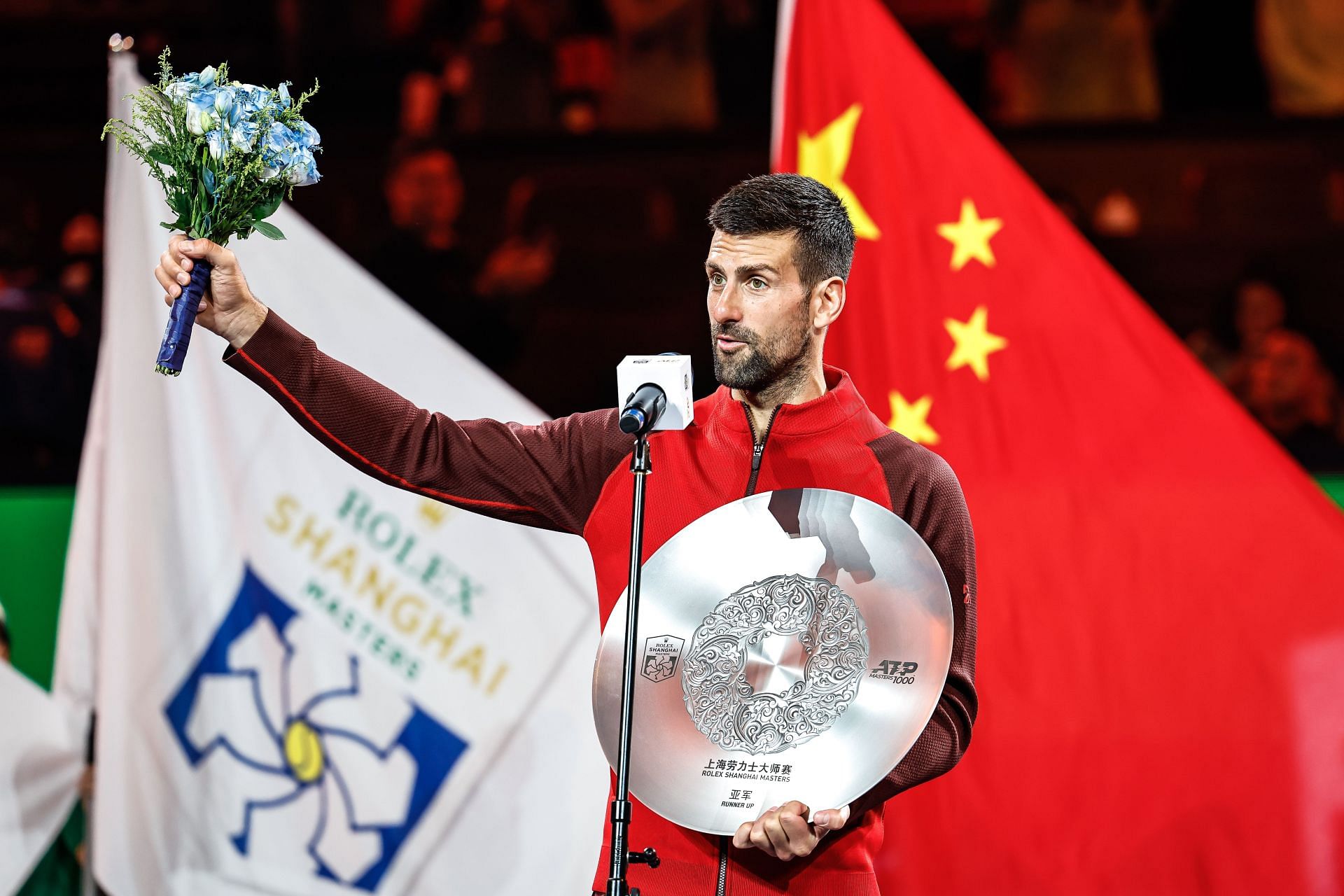 Novak Djokovic with his runners-up trophy at the 2024 Shanghai Masters (Picture: Getty)