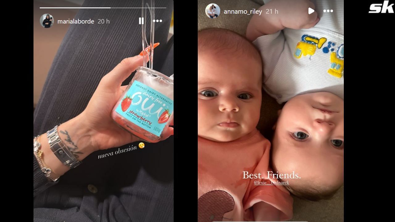 Screenshots of Maria Laborde and Anna Riley&#039;s stories (Image 1 from - IG/@marialaborde IG Stories, Image 2 from - IG/@annamo_riley)