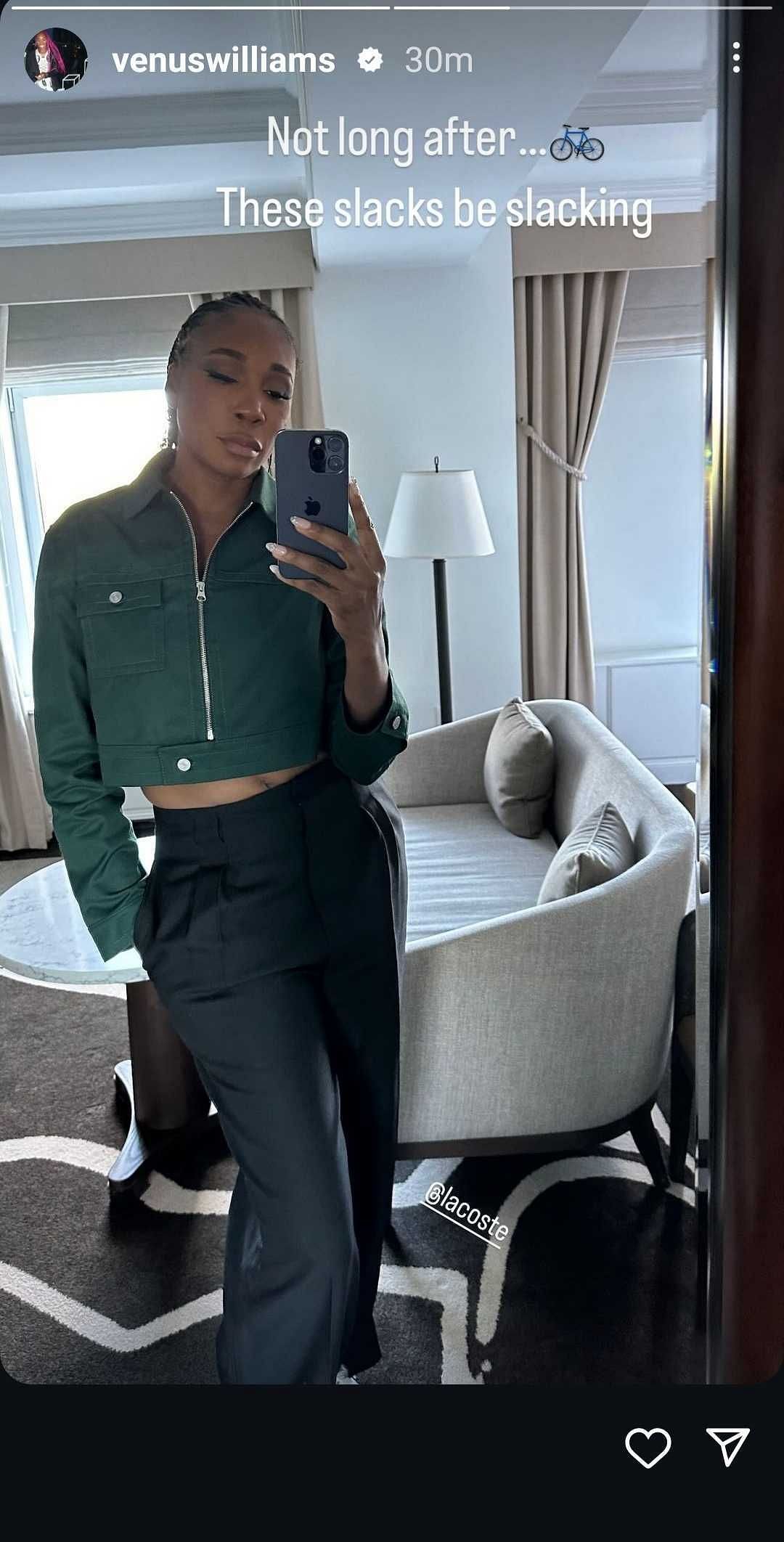 Venus Williams' Instagram Story (Image: Instagram @venuswilliams)