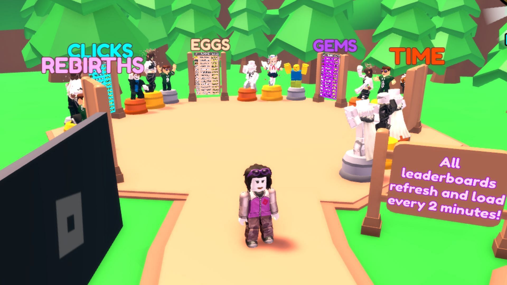 Click and get rewards in Clicking Gods (Image via Roblox)