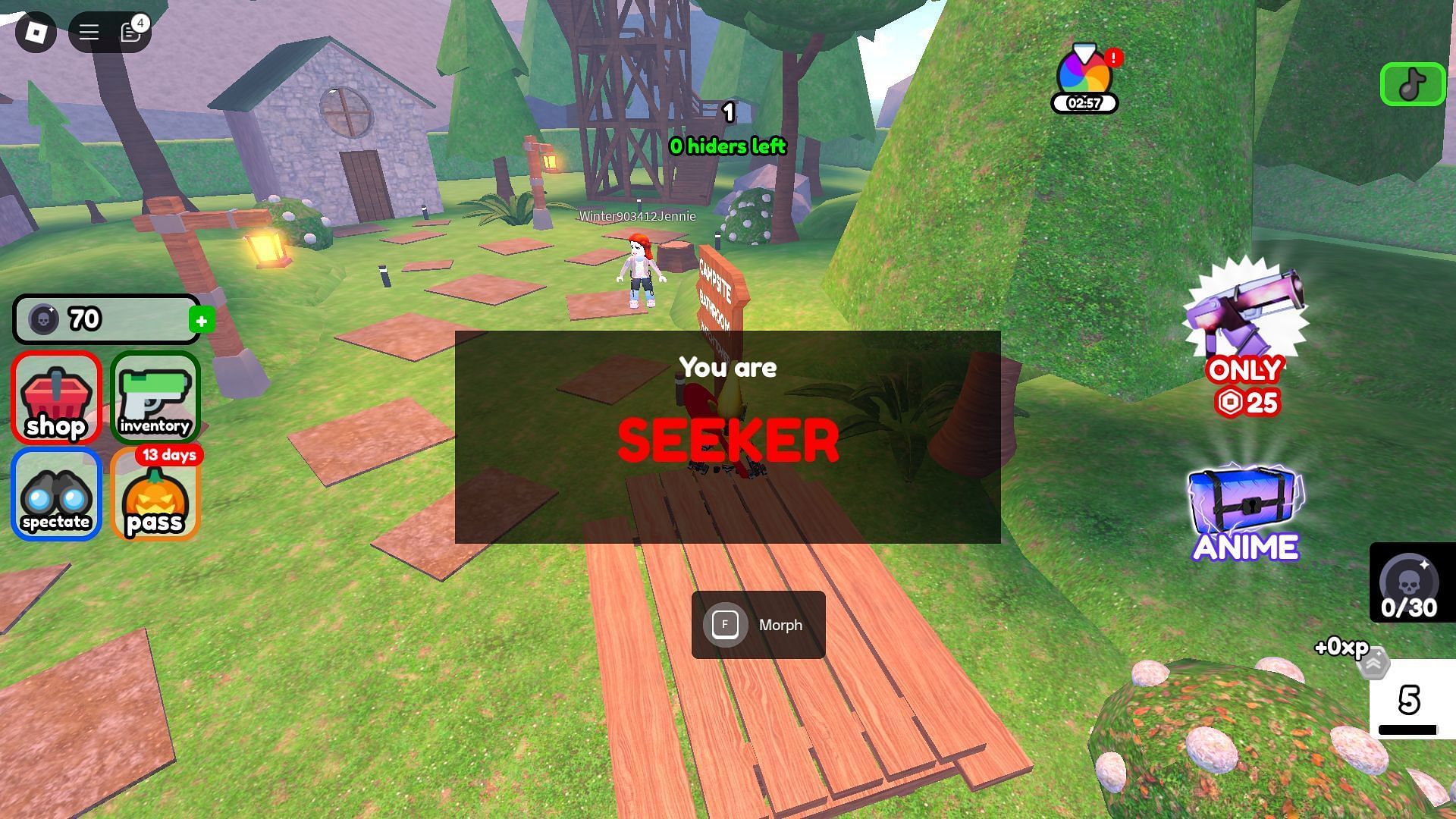 Eliminate all the Hiders to win as a Seeker (Image via Roblox)