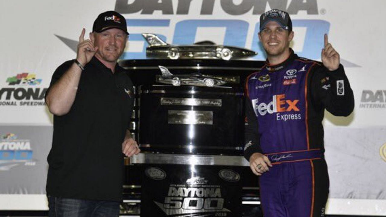 Denny Hamlin and Chris Lambert. (From Left). Credit: x.com/3widemiddle