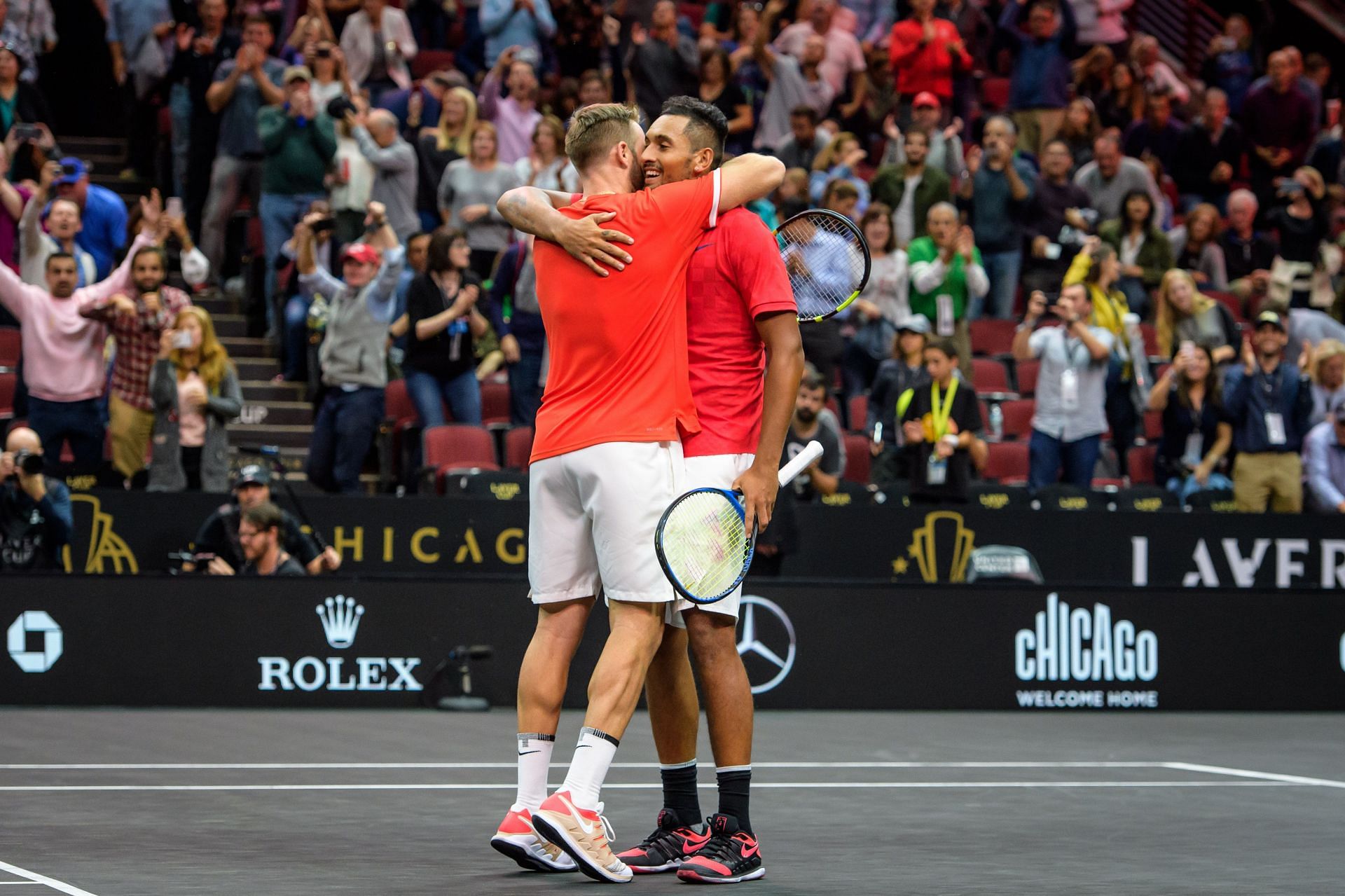 Jack Sock (L) and Nick Kyrgios at the Laver Cup - Source: Getty