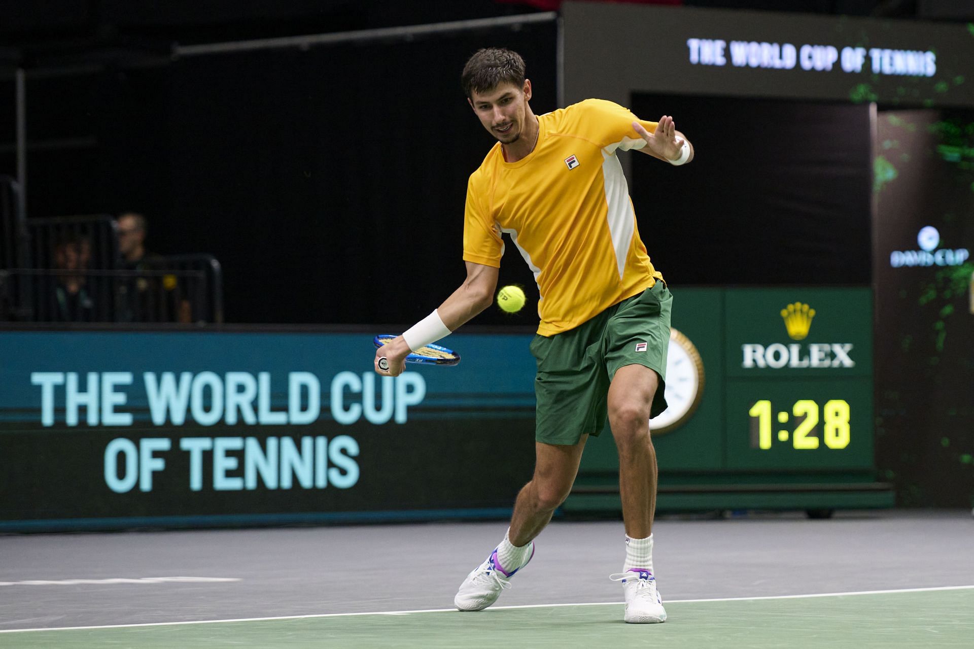 Alexei Popyrin in action for Australia at the 2024 Davis Cup Finals (Picture: Getty)