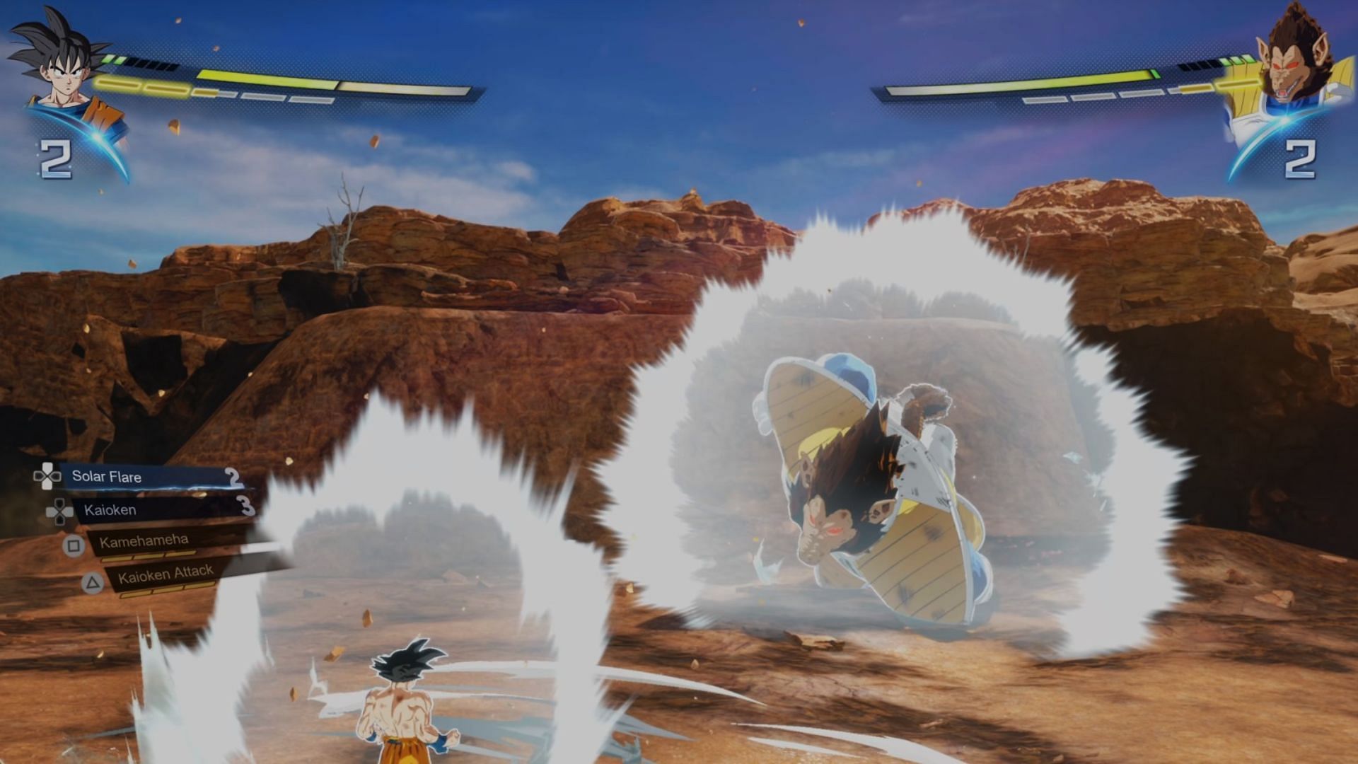 Make sure to charge your Ki while hiding behind the rock formations (Image via Bandai Namco)