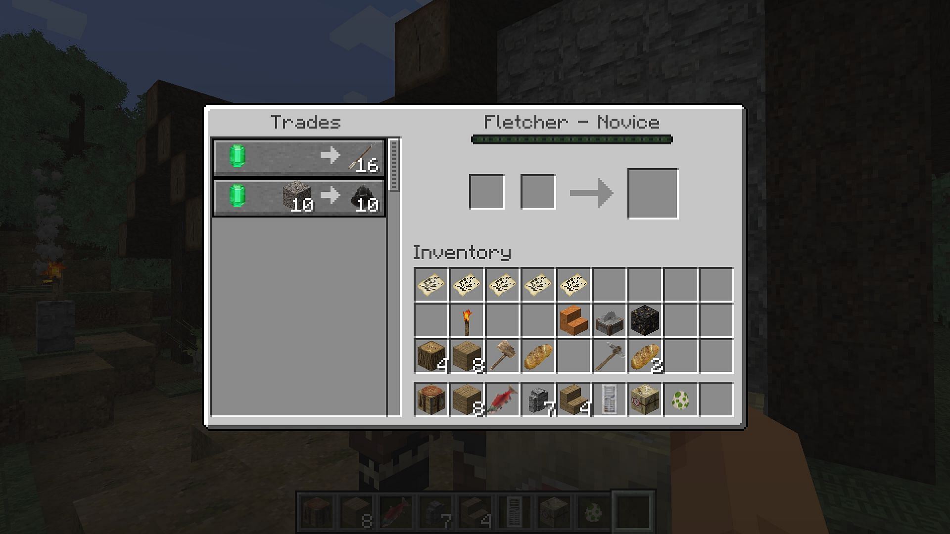 Use the fletching table to trade items and resources (Image via Mojang Studios)