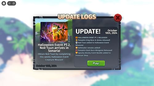 In-game update log (Image via Roblox)