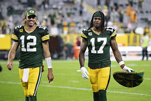 Aaron Rodgers, left, Davante Adams, right during Detriot Lions v Green Bay Packers - Source: Getty