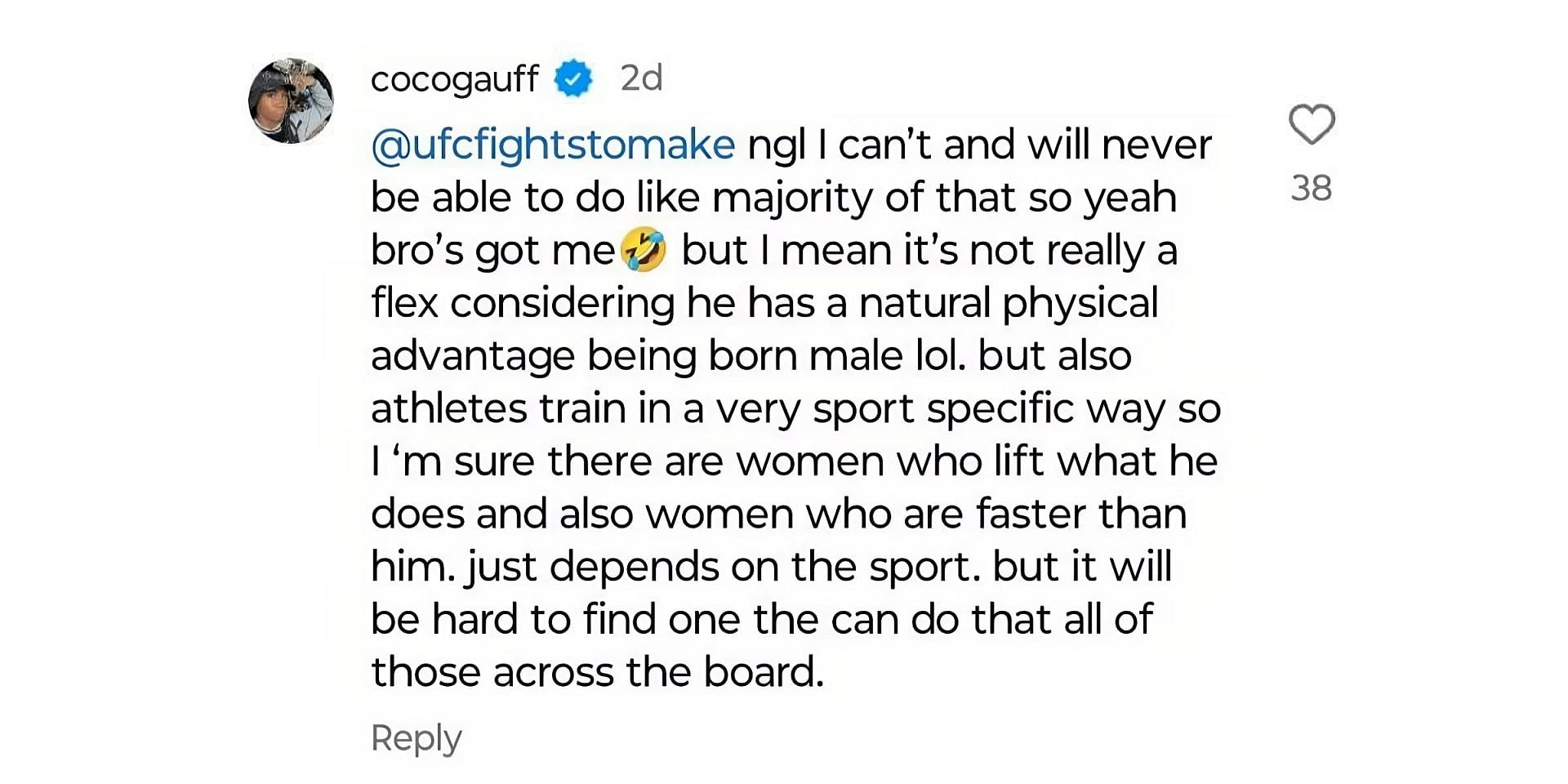 Screengrab of Coco Gauff&#039;s comment (instagram.com/p/DAgYcdBN-96/?img_index=1)