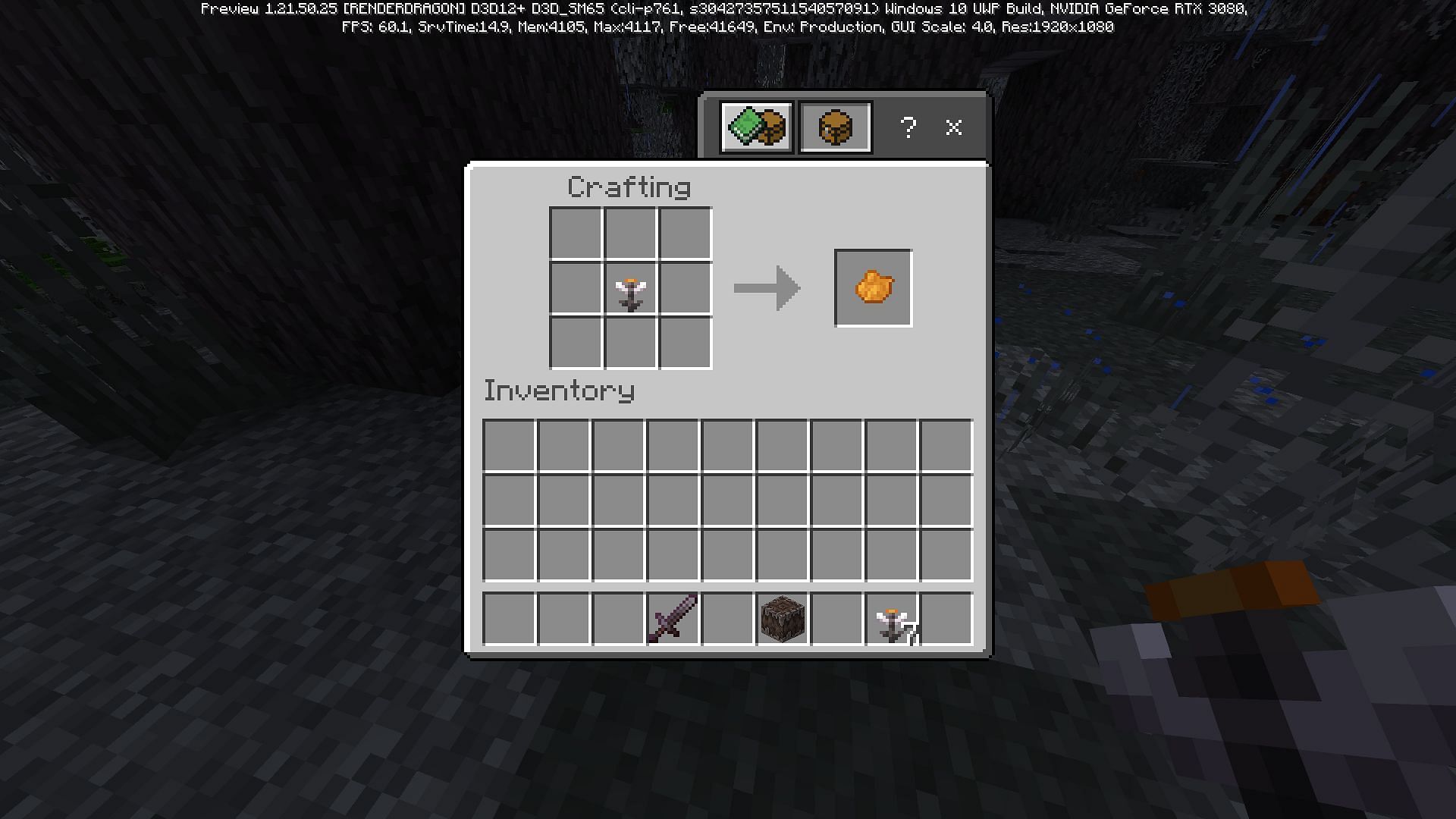 Craft orange dye using open eyeblossoms in Minecraft (Image via Mojang Studios)