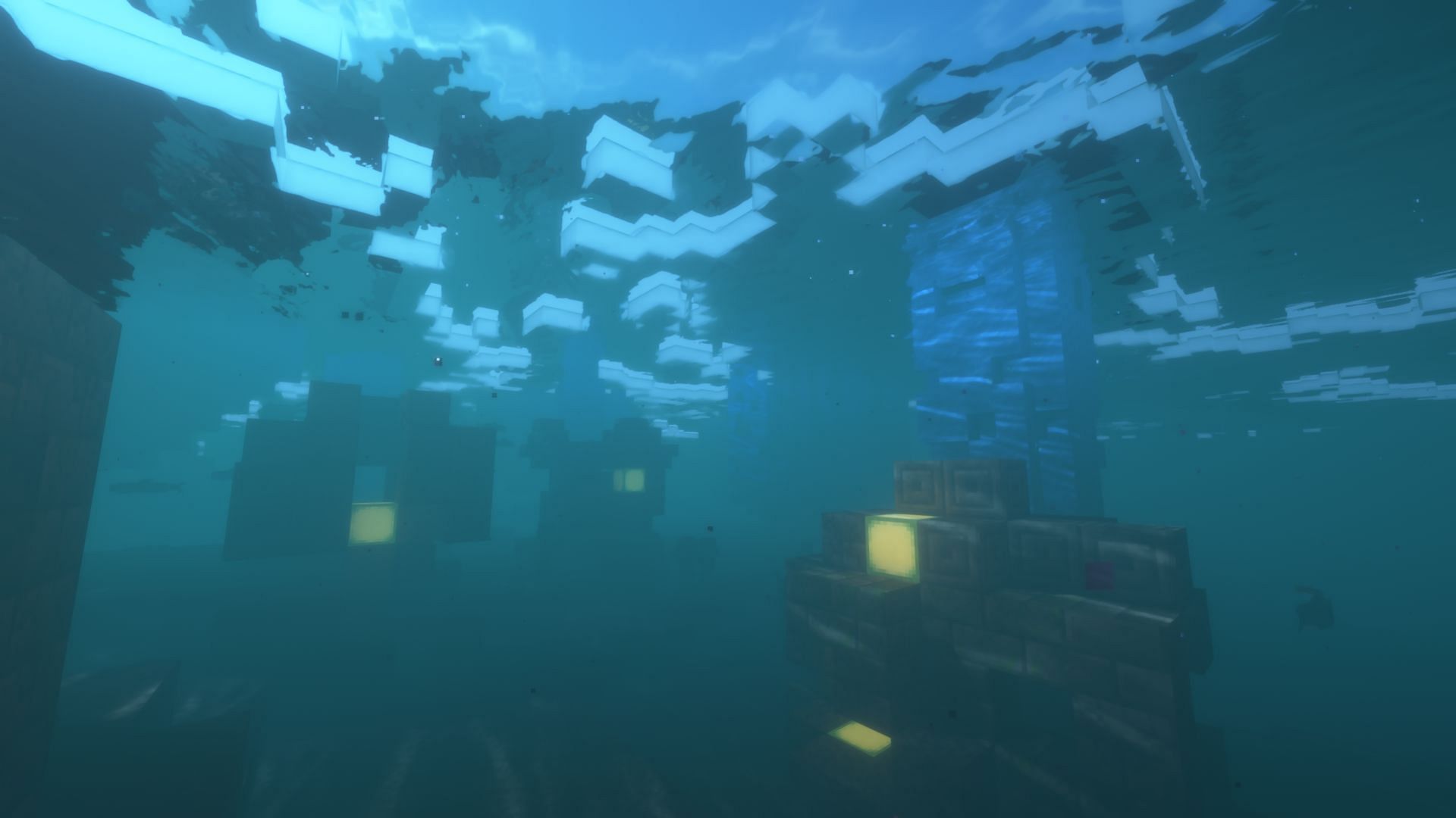 The eeriness of the broken ruins dotted with the drowned makes this one of the best Minecraft spooky seeds. (Image via Mojang Studios)