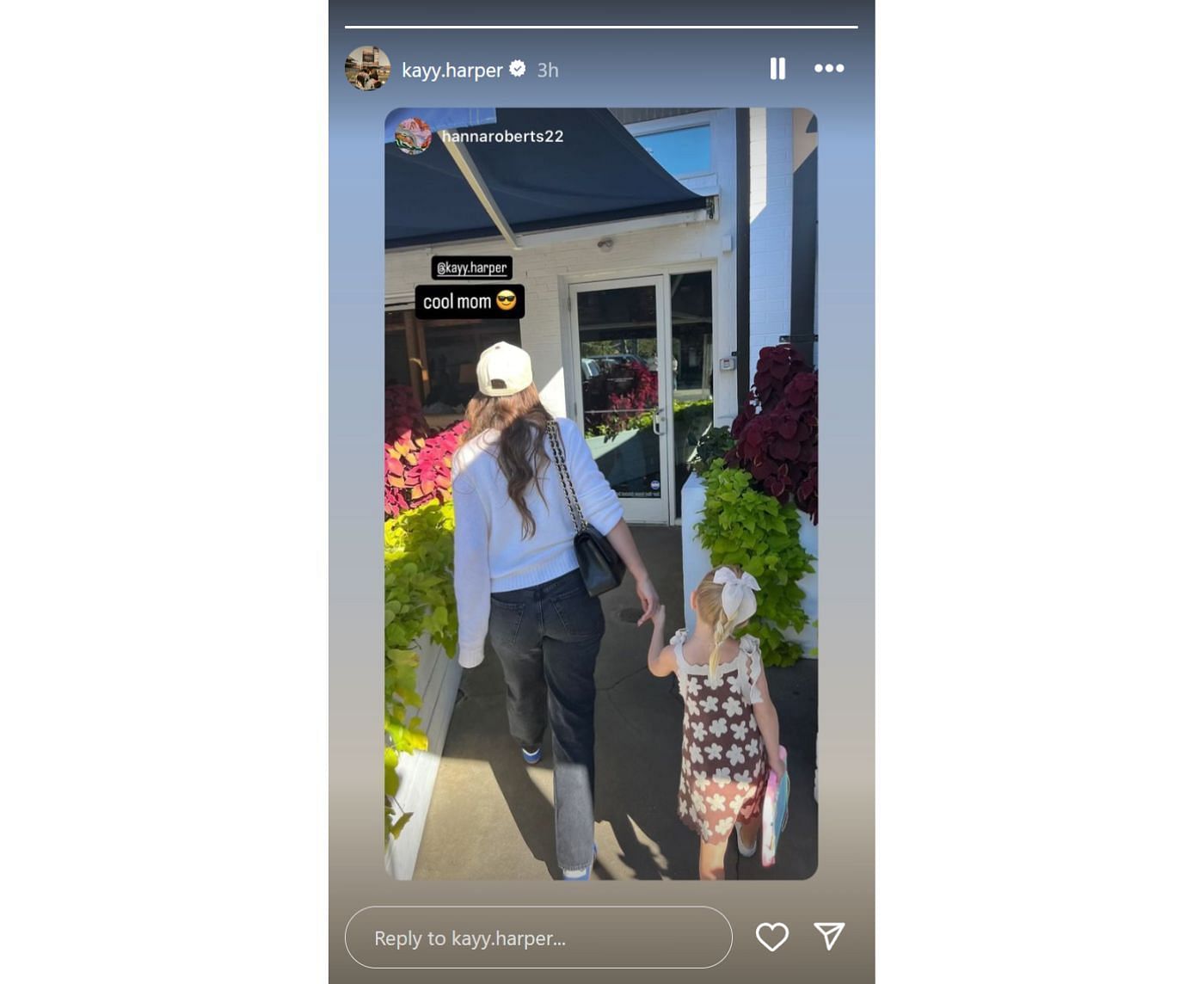 Harper wife&#039;s Kayla strolling with their daughter (Image from Kayla&#039;s Instagram)