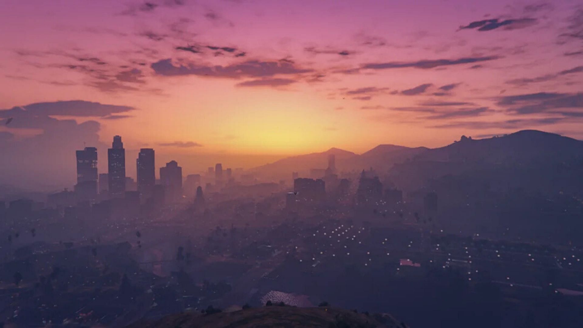 Los Santos&#039; skyline at sunset (Image via Reddit/u/Adventurous-West-134)