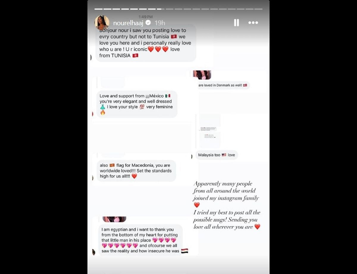 Nour&#039;s Instagram story, responding to the support from the fans (Image source via @nourelhaaj)