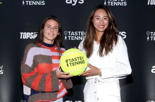 Emma Navarro pictured with Zheng Qinwen (R) at the 2024 Indian Wells Open - Image Source: Getty