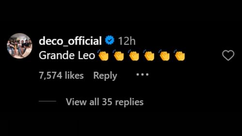 Deco's comment on Messi's post (Image via Instagram/@leomessi)