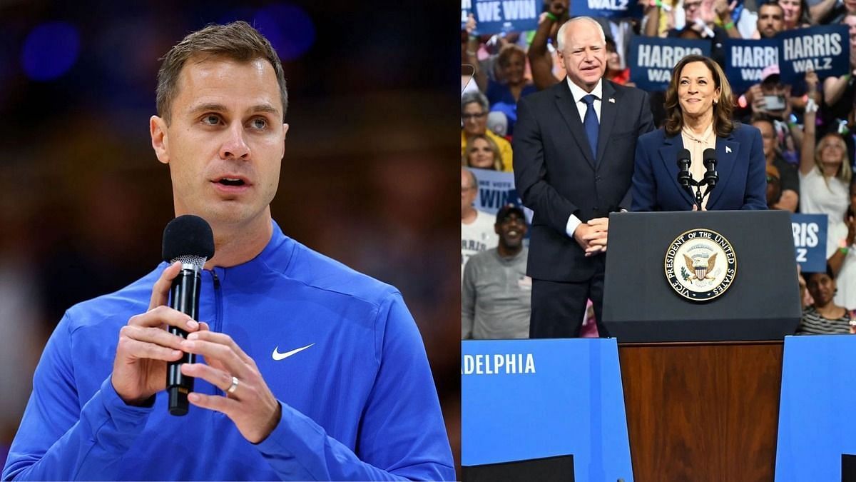 Kamala Harris, Tim Walz, Jon Scheyer (Image credits: GETTY)