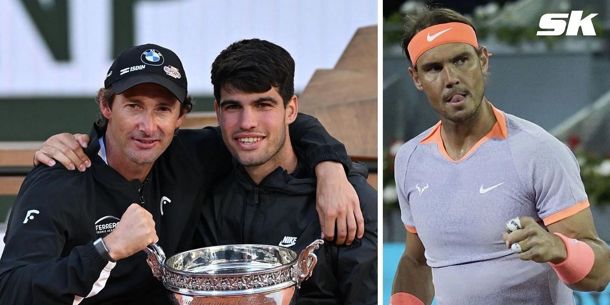 Carlos Alcaraz and coach Juan Carlos Ferrero (L), Rafael Nadal (R) (Image source: Getty)