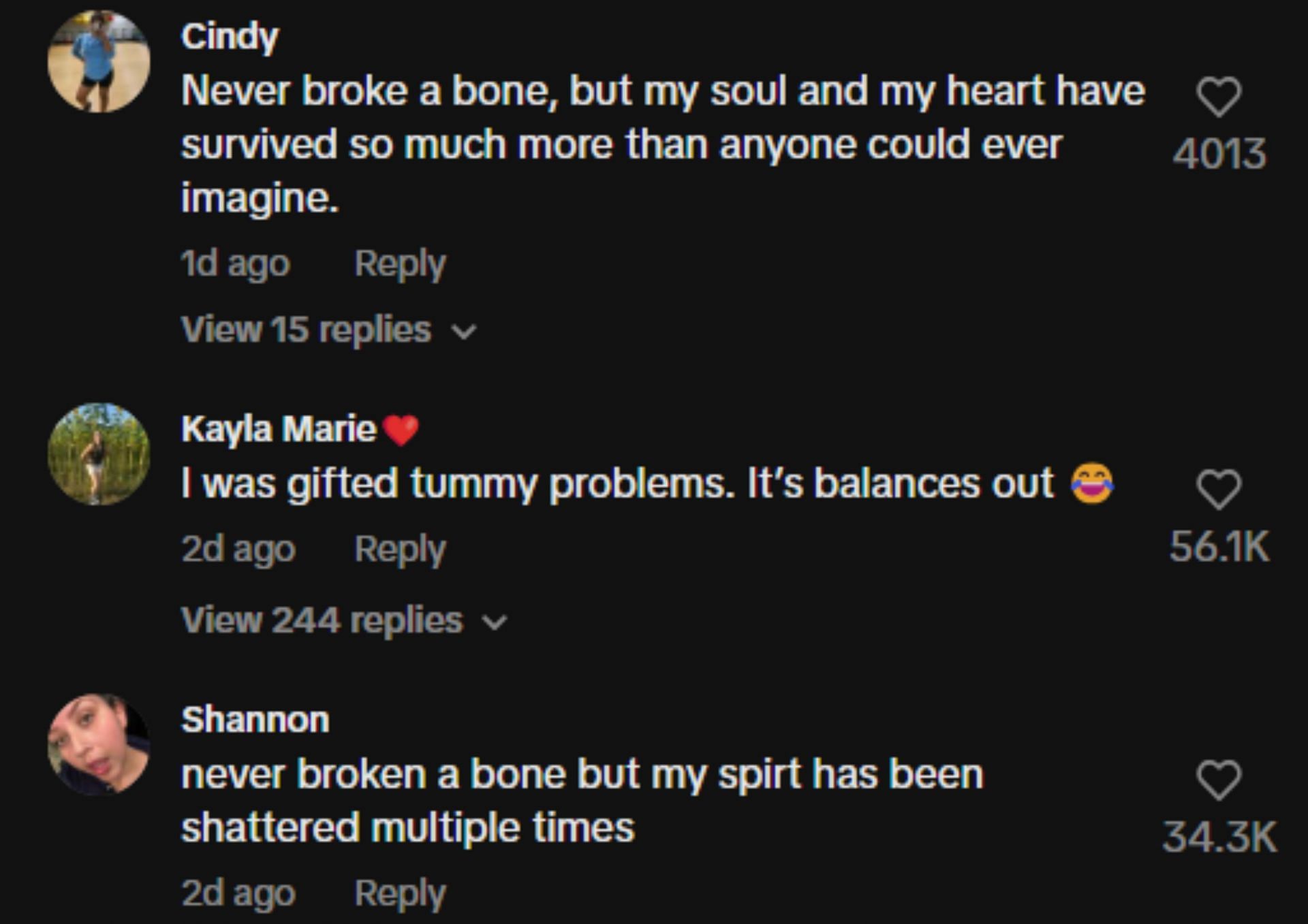 Netizens react to the never have broken a bone trend (Image via TikTok)