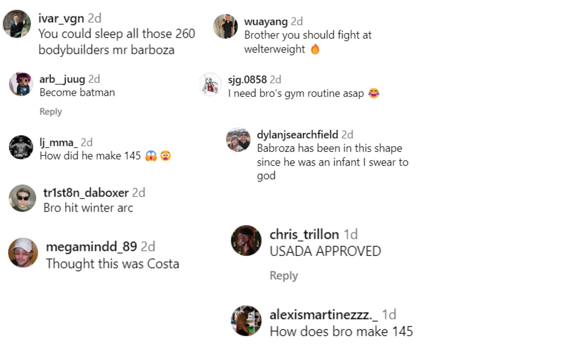 Fans react to Edson Barboza&#039;s physique. [Images courtesy: @edsonbarbozajr on Instagram]