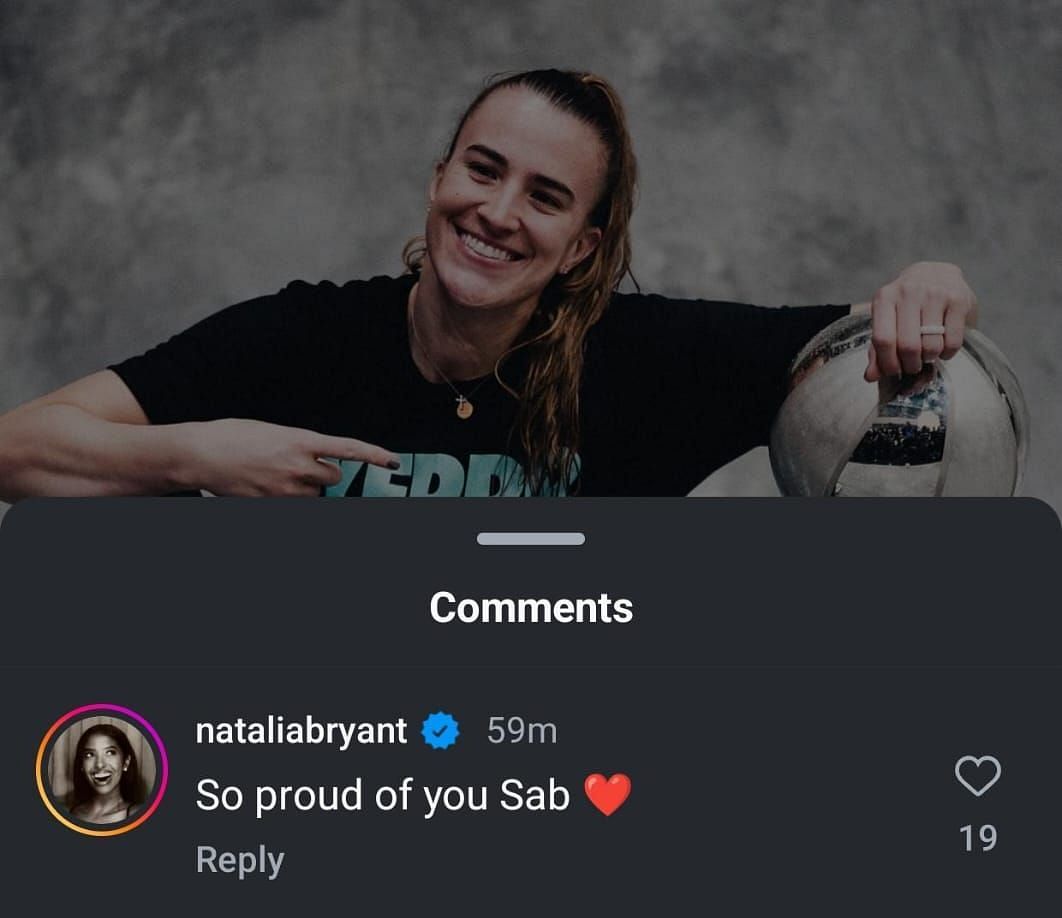 Natalia Bryant comments on Sabrina Ionescu&#039;s post. (Photo: Screengrabbed on Sabrina&#039;s IG post)